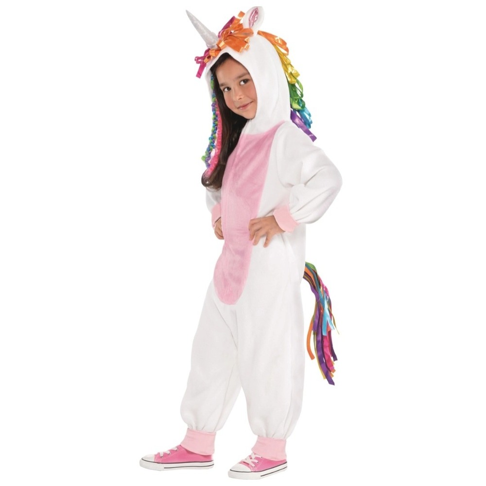 Suit Yourself Unicorn Costume Kids Large 12-14 White Rainbow Ribbon Mane Tail